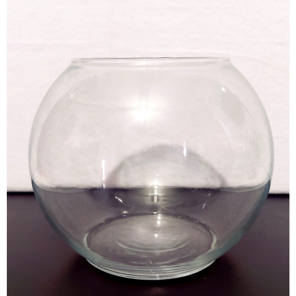 Vintage Clear Glass Globe 7"x 7" x 5 " Wide Mouth Fish Bowl, Plants, Terrarium